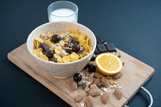 bowl of fortified cereal with almond milk